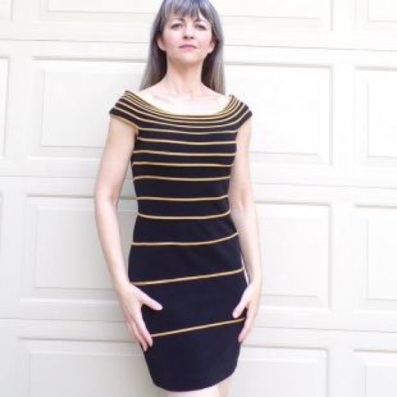 Tadashi Shoji Dresses & Skirts - Tadashi Shoji Bodycon Gold And Black Scuba Knit Mini Dress, NWT